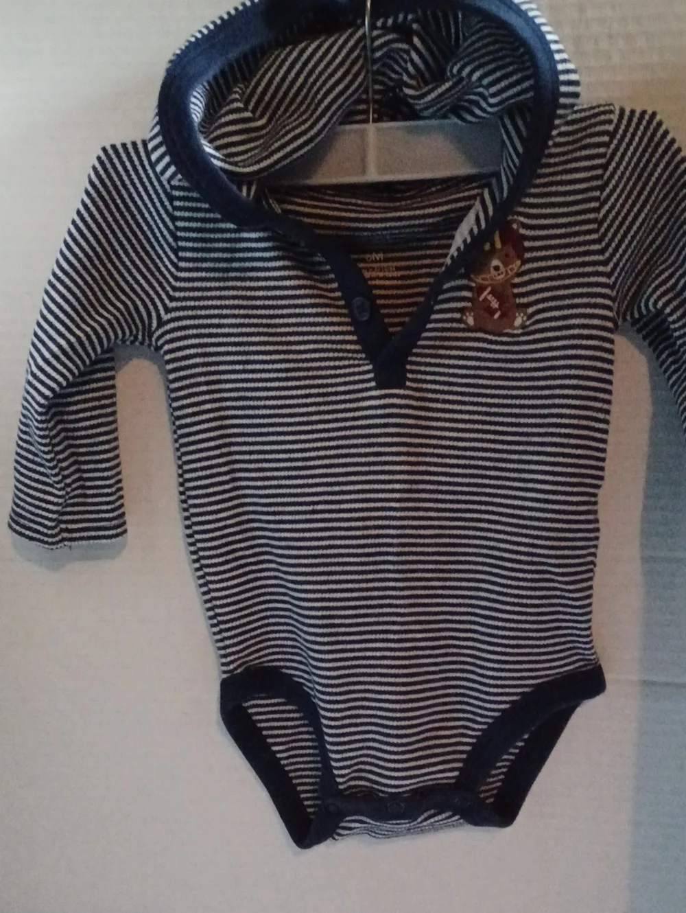 Carters Striped Navy and White Hooded Baby One-Piece Size 6M
